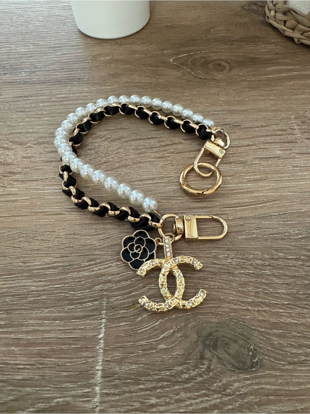 New - Gold & Black Pearl CC Charm Keychain / Bag accessory